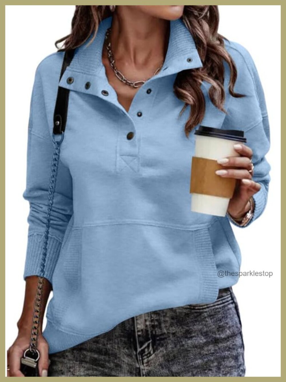 Women's Long Sleeve Button V-Neck Drawstring Pullover Sweatshirt